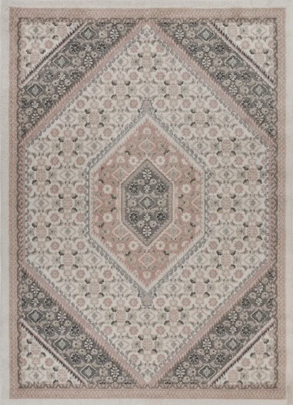 Dusky Ivory/ Blush Oriental Floral Medallion Indoor Area Rug 5'2" x 7'2"