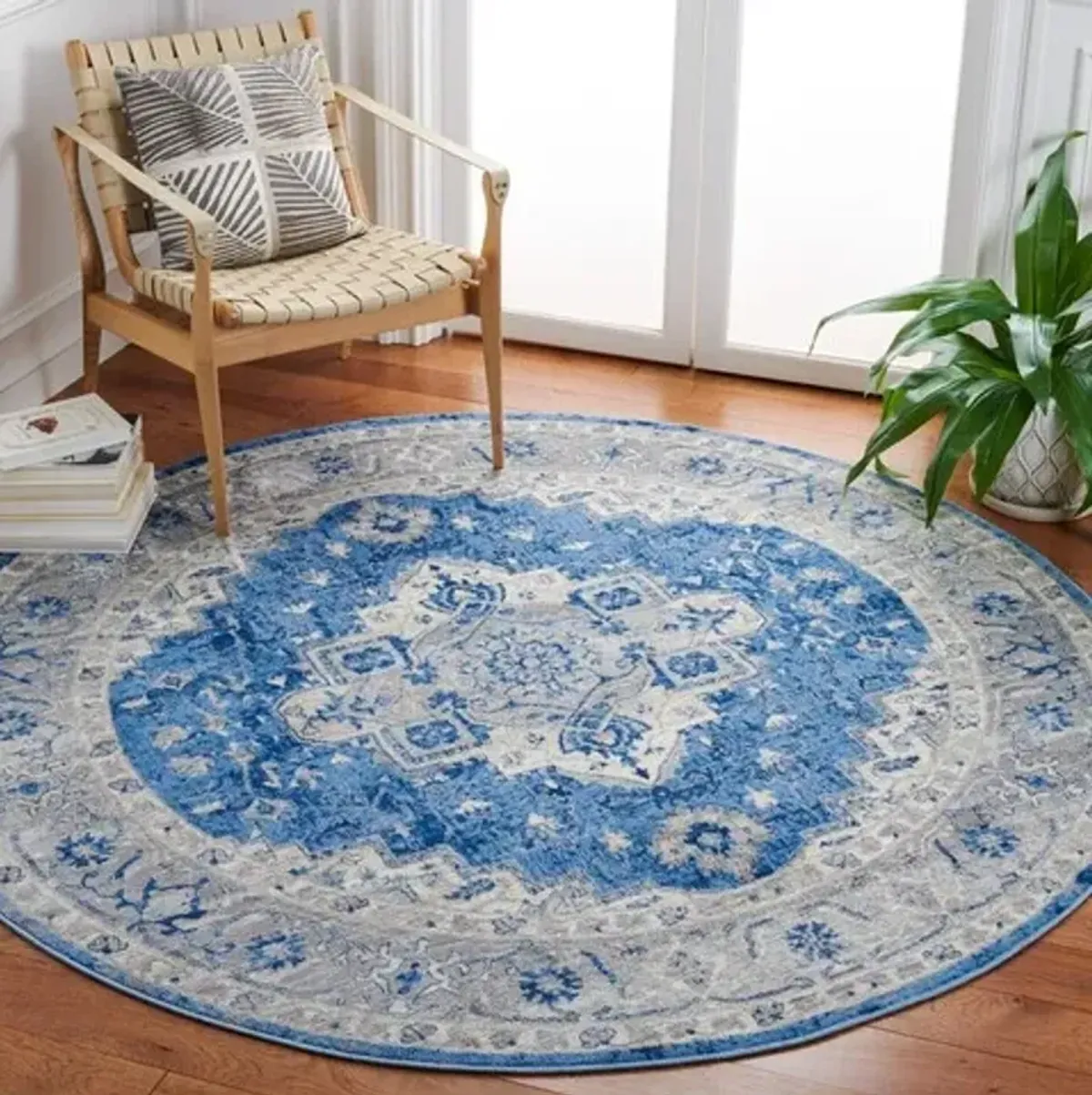 Brentwood 851 Blue / Grey 6'-7" X 6'-7" Round Round Powerloomed Rug