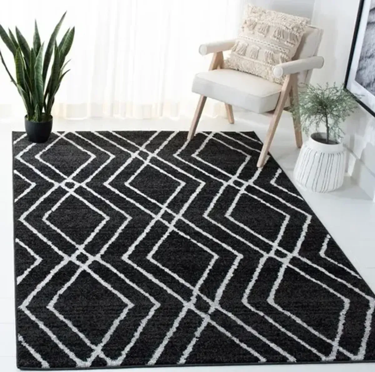 Adirondack Contemporary Black / Light Grey 8' X 10' Powerloomed Rug