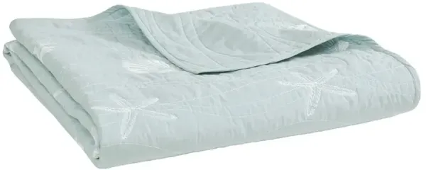 Harbor House Seaside Aqua 4 Piece Cotton Reversible Embroidered Quilt Set with Throw Pillow