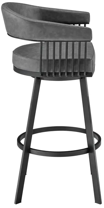 Chelsea 26" Counter Height Swivel Bar Stool in Black Finish and Gray Faux Leather