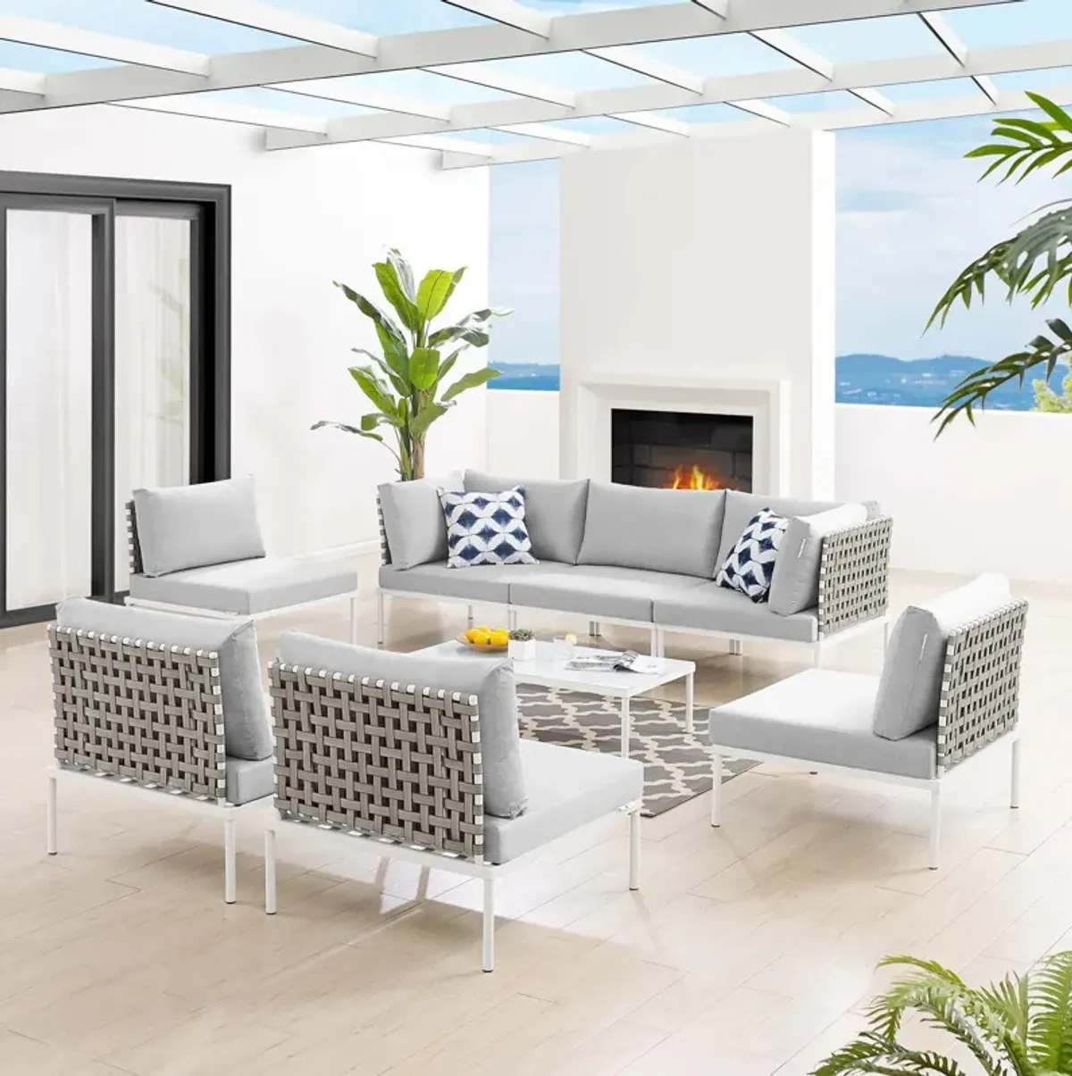 Harmony 8-Piece  Sunbrella® Basket Weave Outdoor Patio Aluminum Sectional Sofa Set