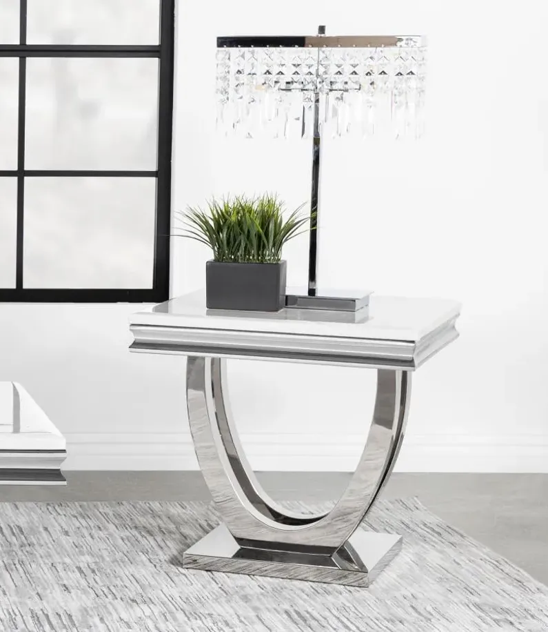 Kerwin U-base Square End Table White and Chrome