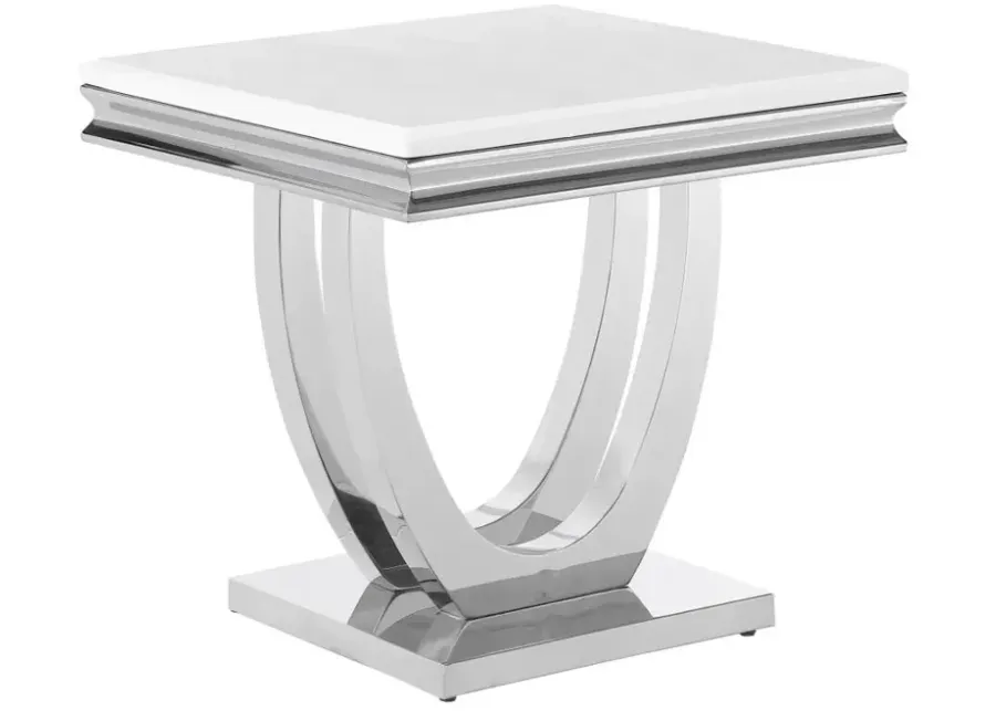 Kerwin U-base Square End Table White and Chrome