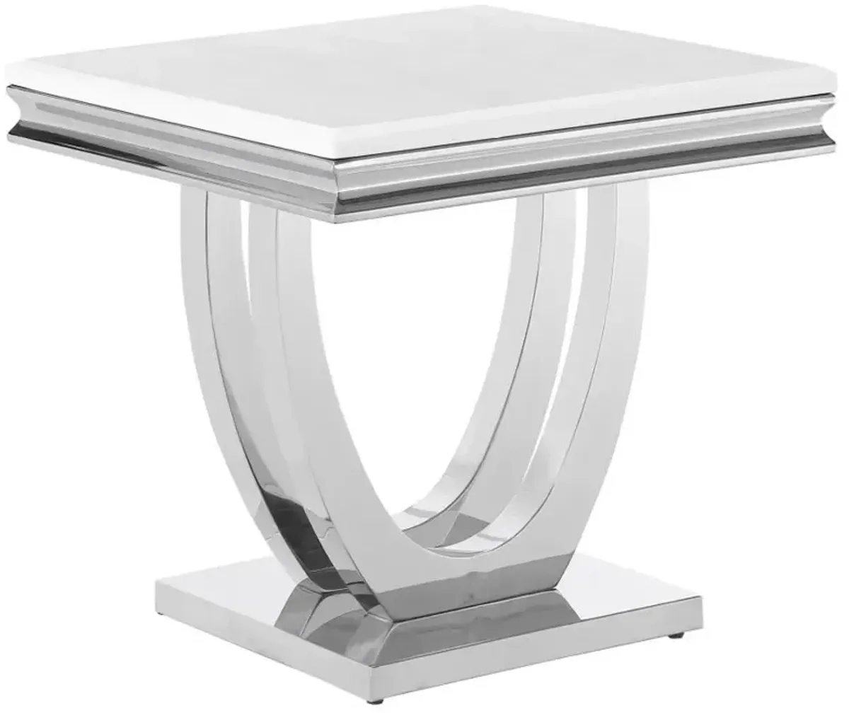 Kerwin U-base Square End Table White and Chrome