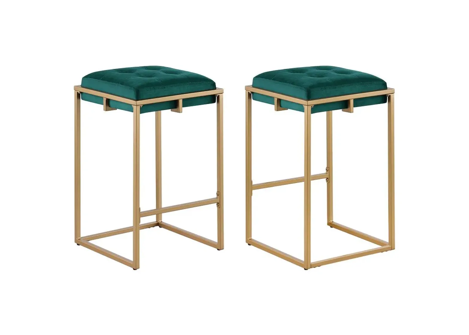 Nadia Square Padded Seat Counter Height Stool (Set of 2) Hunter Green and Gold