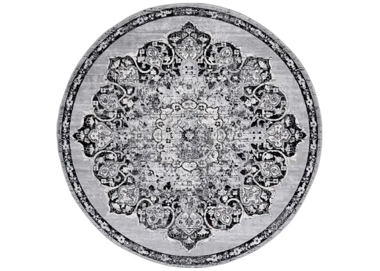 Brentwood 802 Grey / Black 6'-7" X 6'-7" Round Round Powerloomed Rug