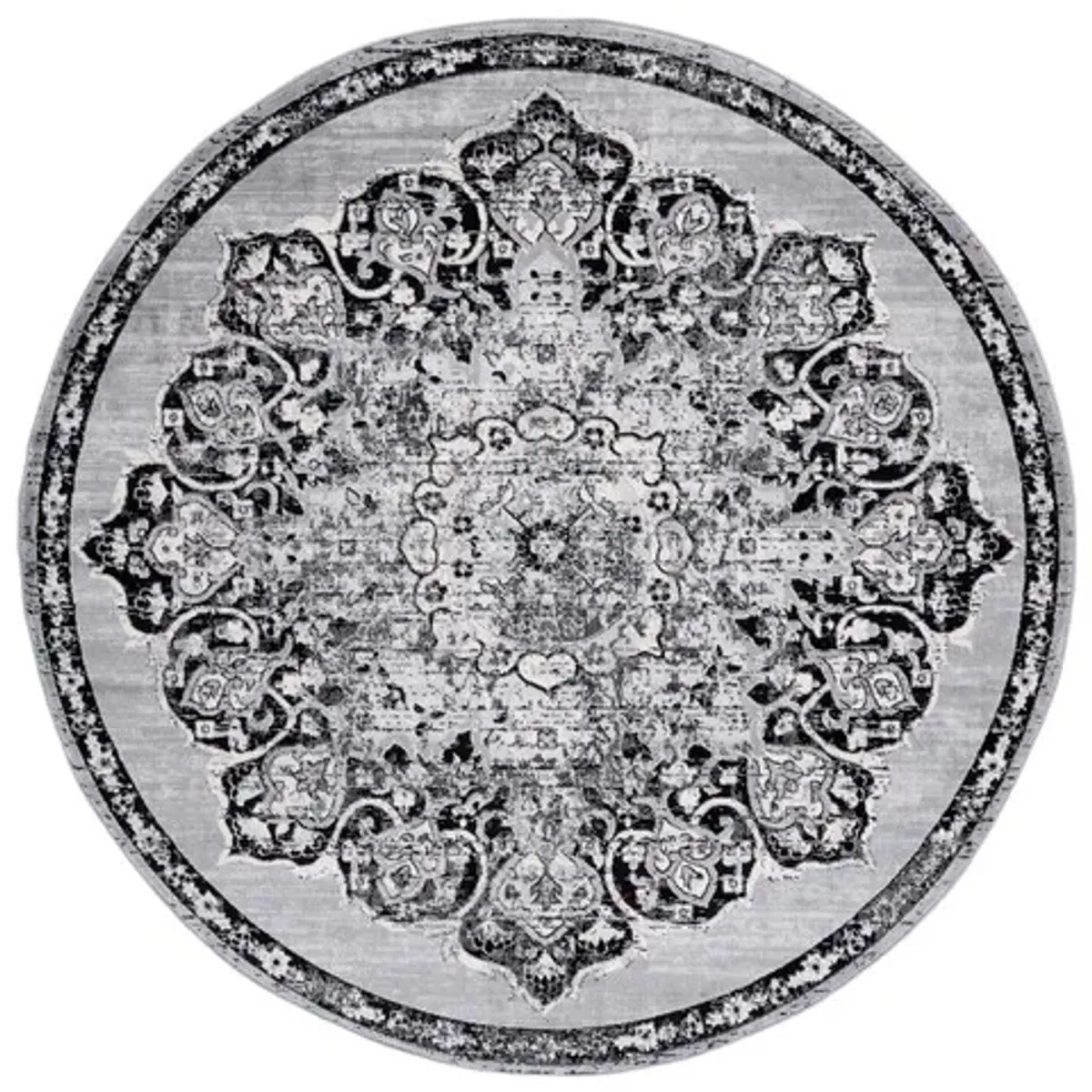 Brentwood 802 Grey / Black 6'-7" X 6'-7" Round Round Powerloomed Rug