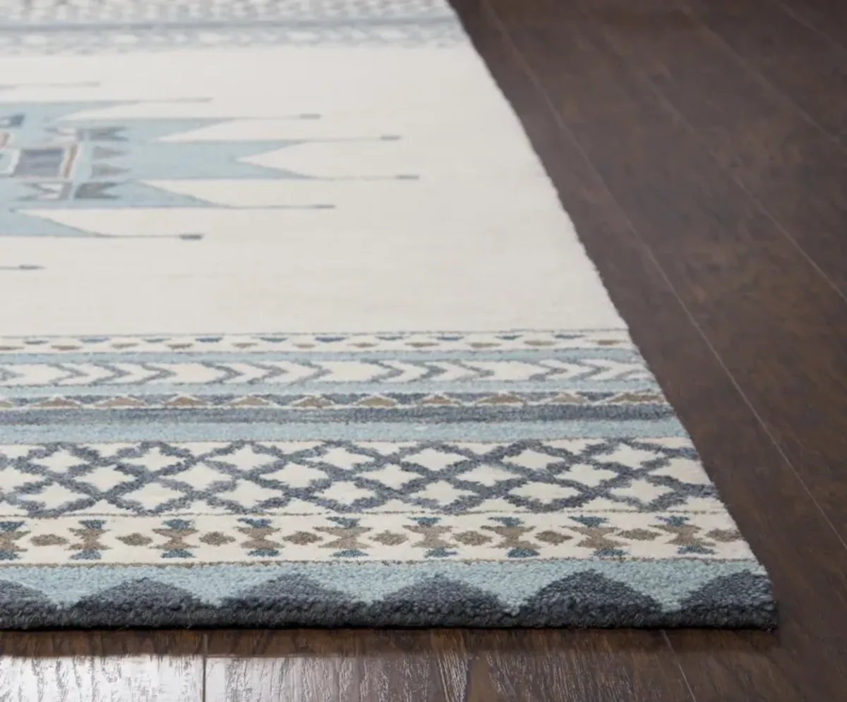 Southwest Blue Southwest/Tribal Wool 2'6" x 8' Runner Rug