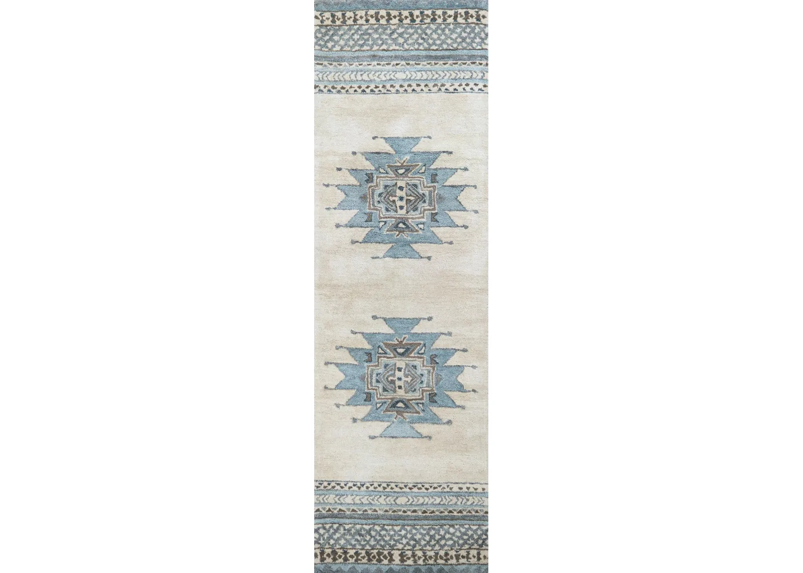 Southwest Blue Southwest/Tribal Wool 2'6" x 8' Runner Rug