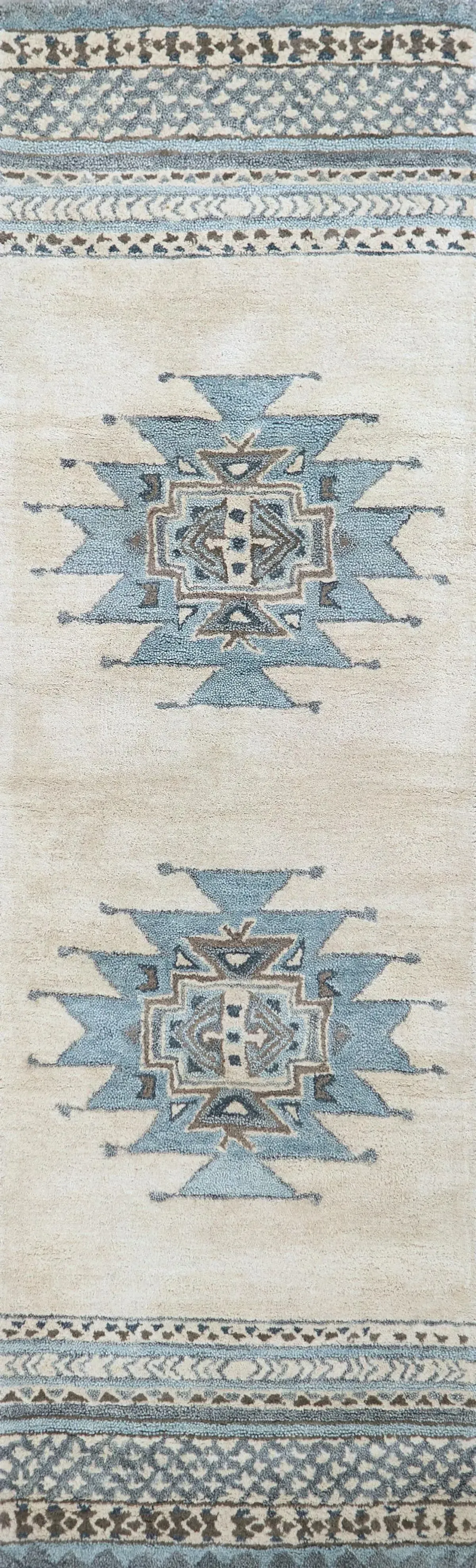 Southwest Blue Southwest/Tribal Wool 2'6" x 8' Runner Rug