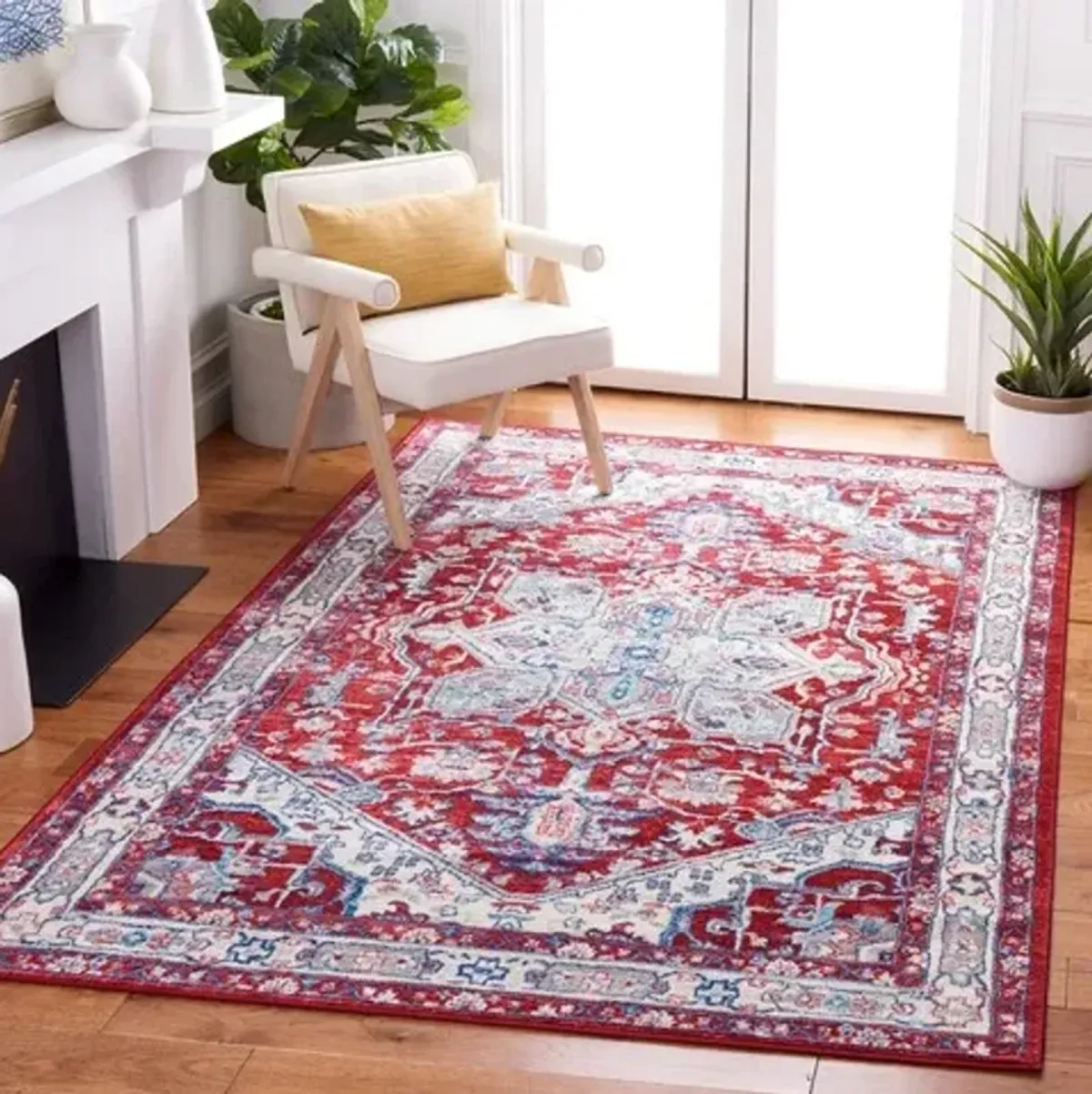 Brentwood 852 Red / Ivory 3' X 5' Small Rectangle Powerloomed Rug