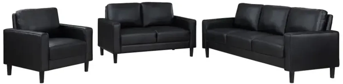 Ruth 3-piece Upholstered Track Arm Faux Leather Sofa Set Black