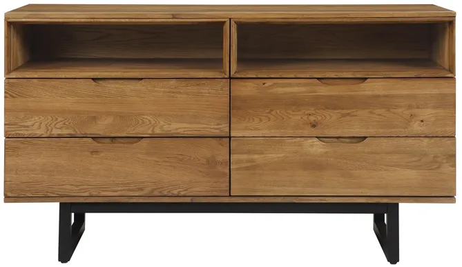 Aldo 4 Drawer Dresser in Brown Oak Wood with Black Metal Legs