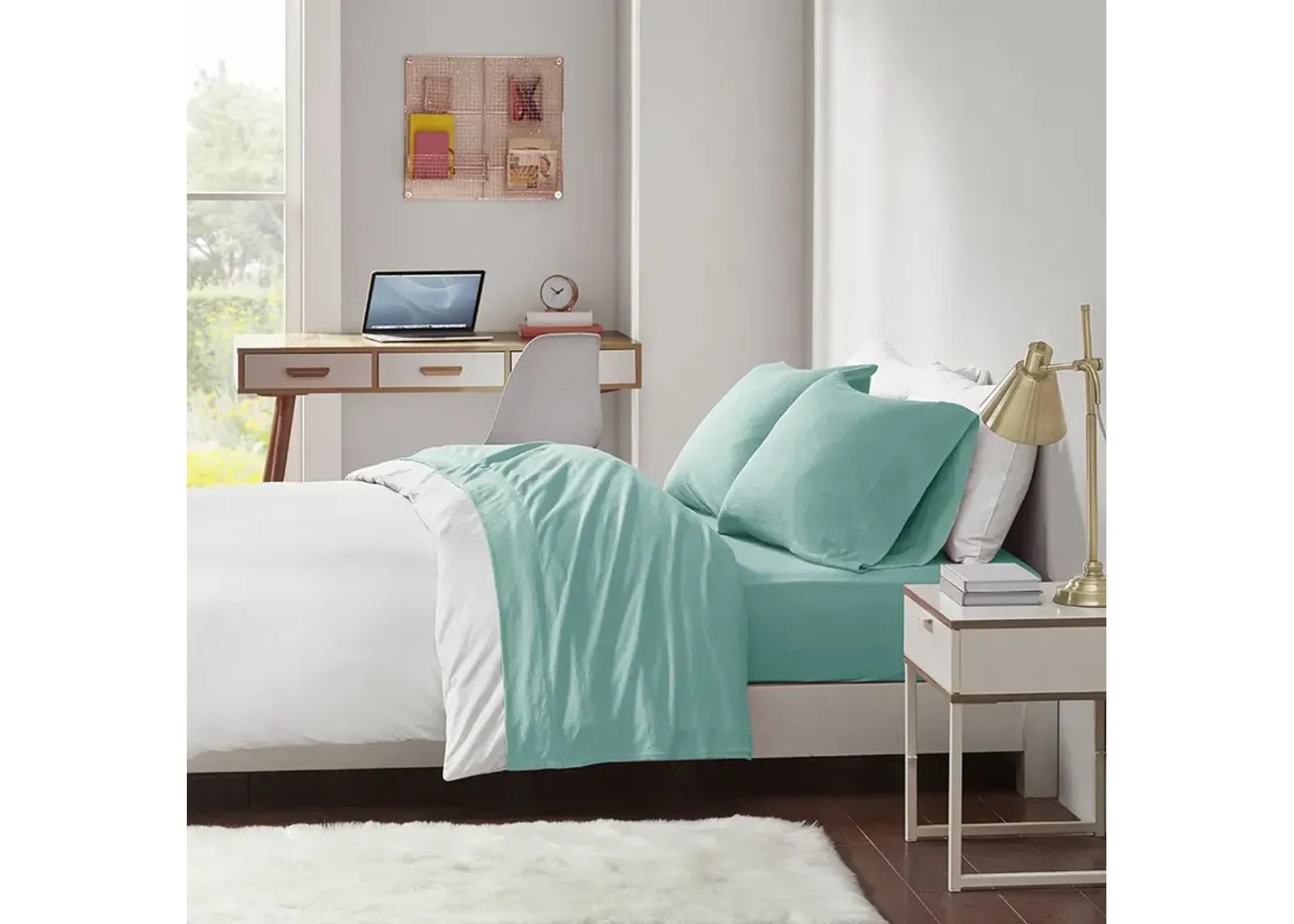 Intelligent Design Cotton Blend Jersey Knit Aqua All Season Sheet Set