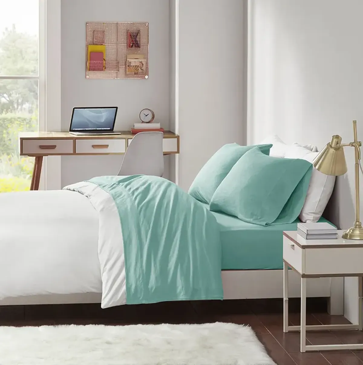 Intelligent Design Cotton Blend Jersey Knit Aqua All Season Sheet Set