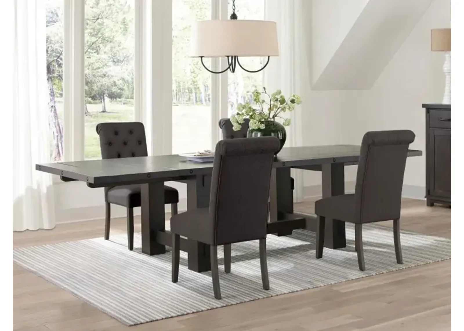 Calandra 5-piece Rectangular Dining Set with Extension Leaf Vintage Java and Grey