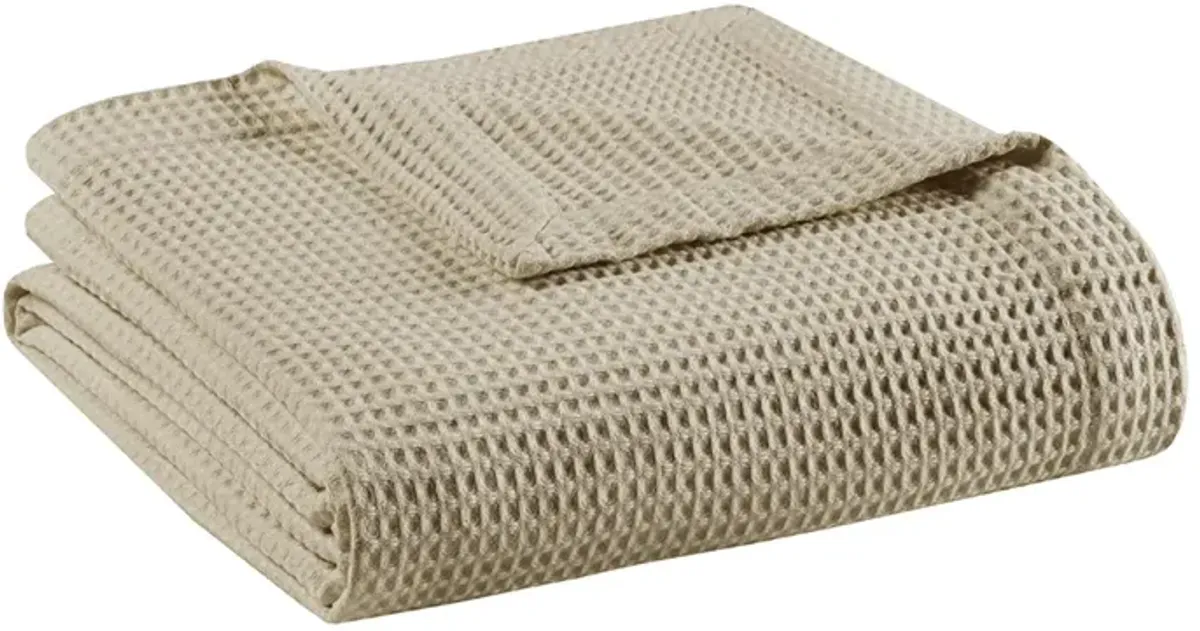 Beautyrest Cotton Waffle Weave Khaki Cotton Blanket