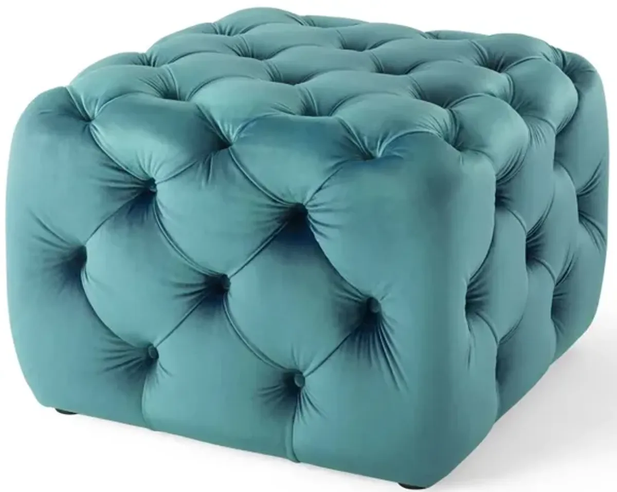 Amour Tufted Button Square Performance Velvet Ottoman