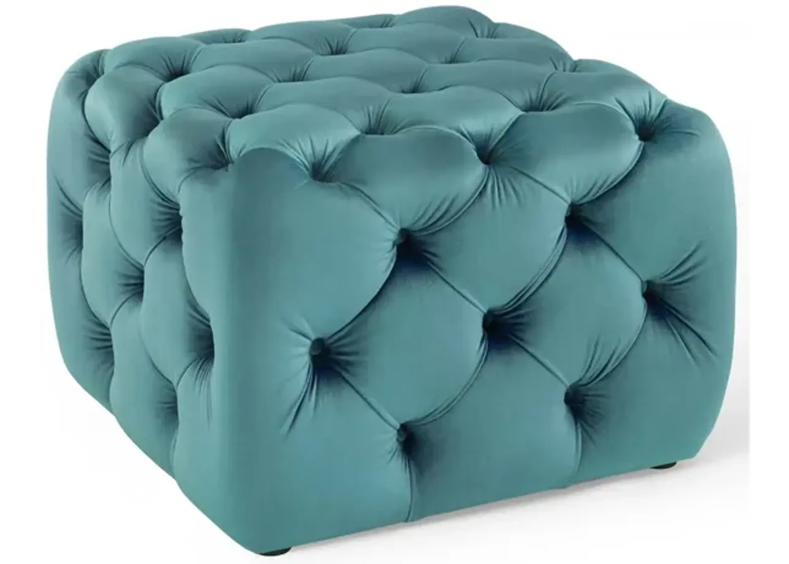 Amour Tufted Button Square Performance Velvet Ottoman