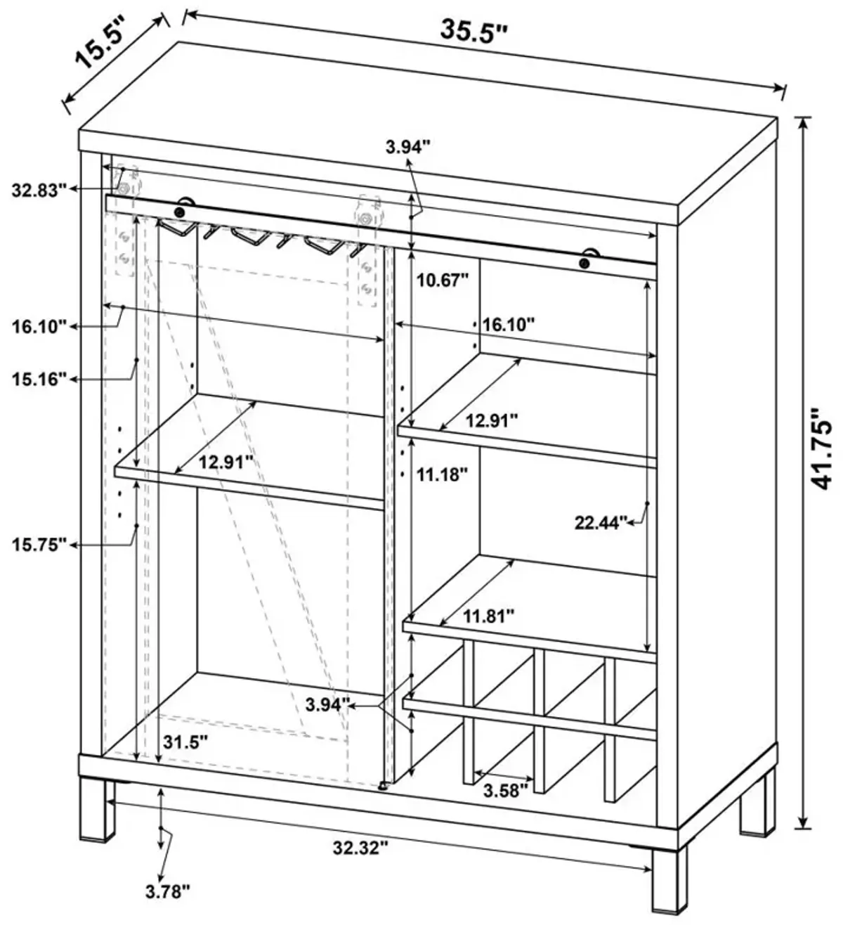 Arlington Bar Cabinet with Sliding Door Rustic Oak