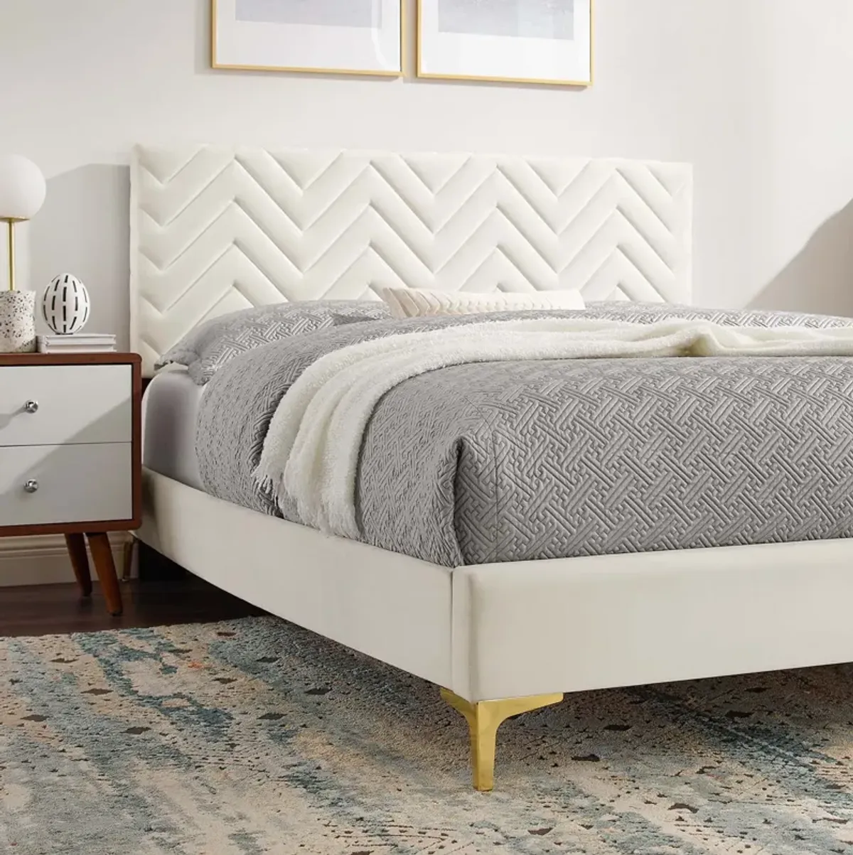 Leah Chevron Tufted Performance Velvet Twin Platform Bed