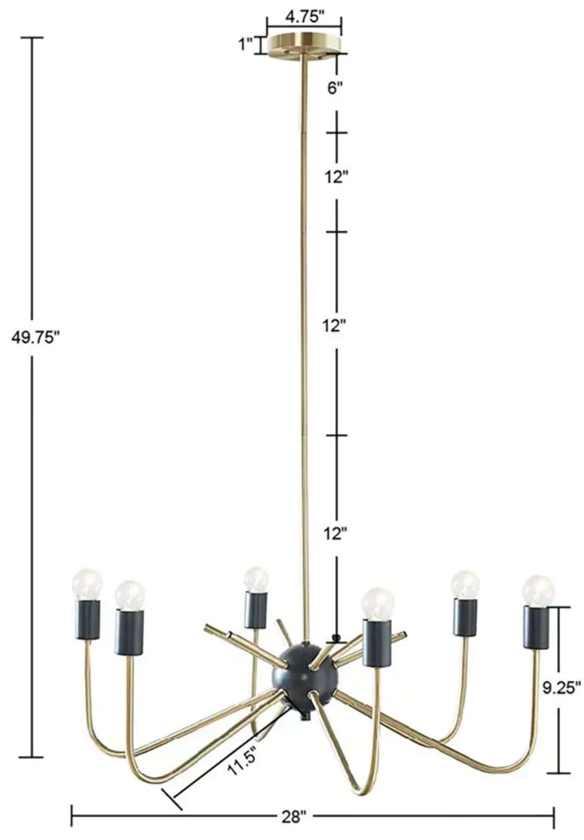 Hampton Hill Alexis Antique Brass/Black 6-Light Metal Chandelier