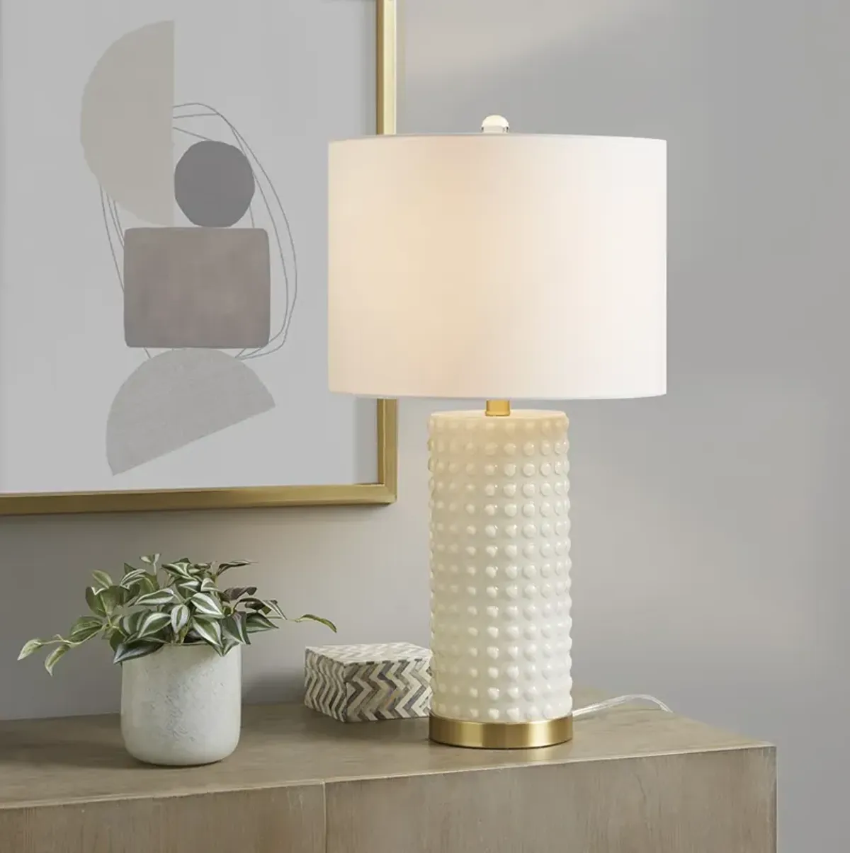 INK+IVY Grace Ivy White/Gold Textured Dot Table Lamp