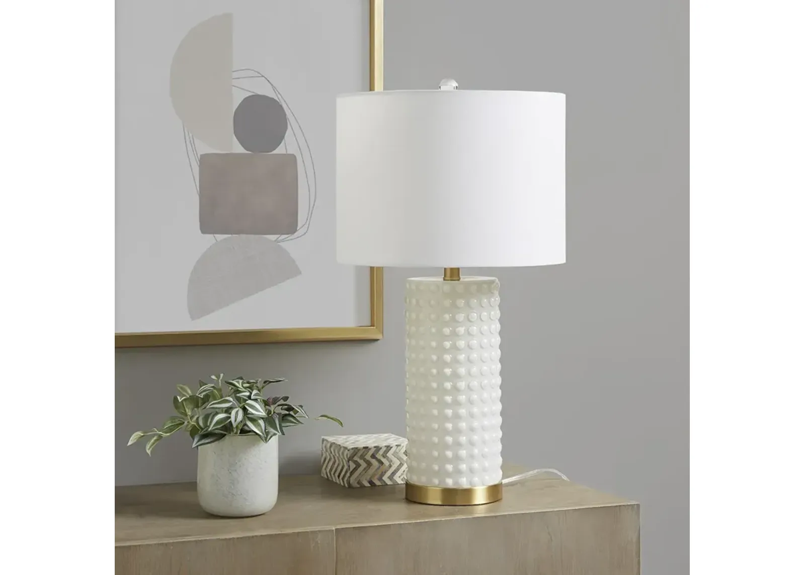 INK+IVY Grace Ivy White/Gold Textured Dot Table Lamp