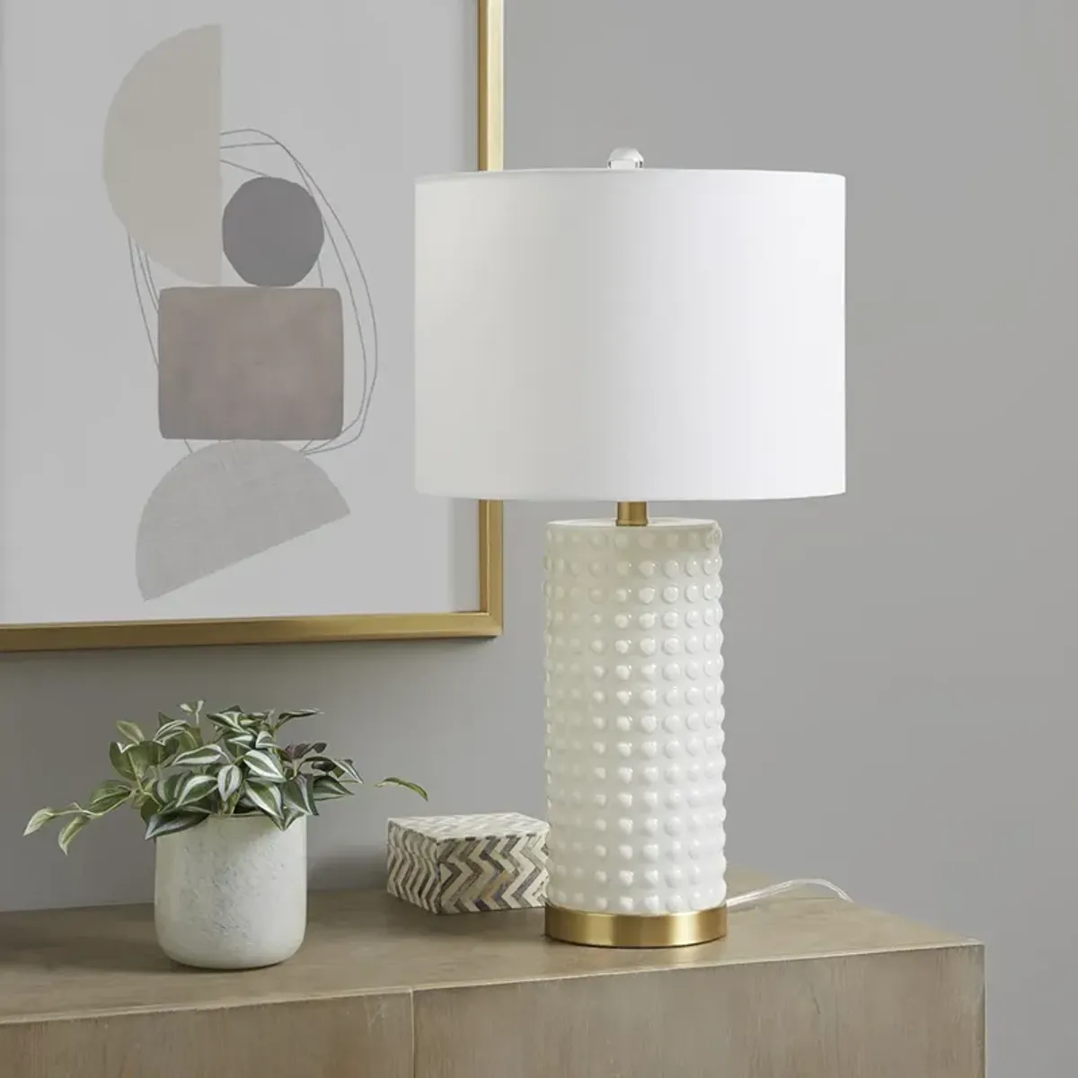 INK+IVY Grace Ivy White/Gold Textured Dot Table Lamp