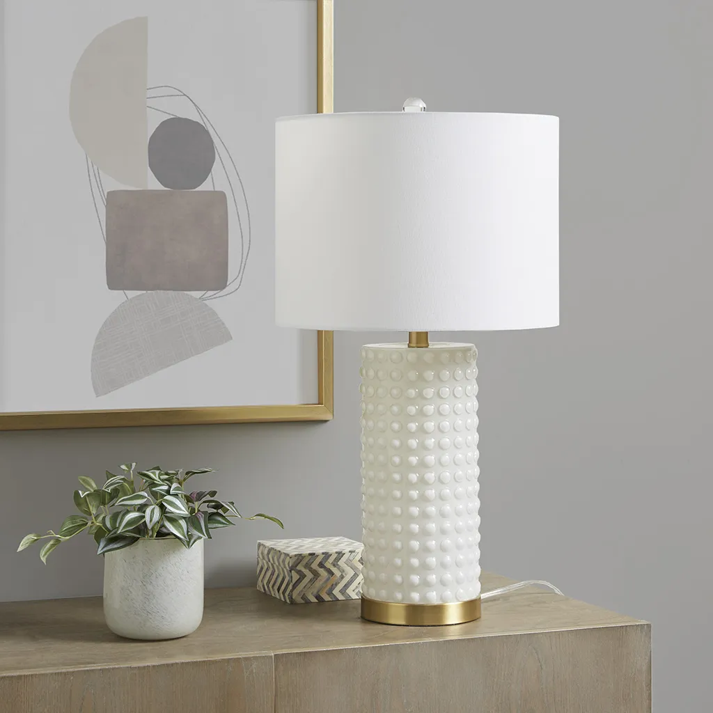 INK+IVY Grace Ivy White/Gold Textured Dot Table Lamp