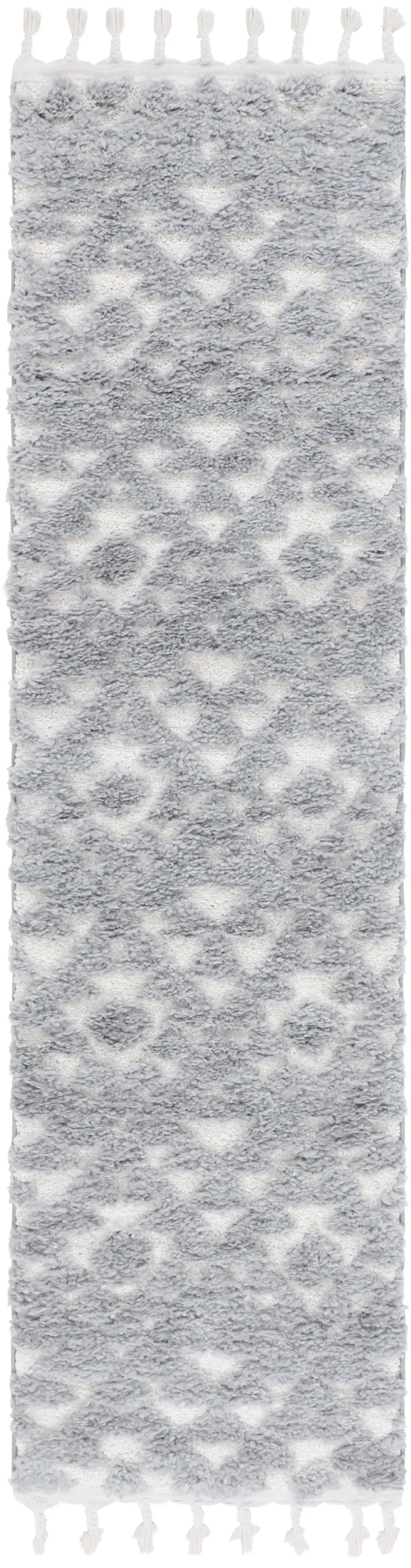 MOROCCAN TASSEL SHAG 688 GREY  2'-3' x 8' Runner Rug