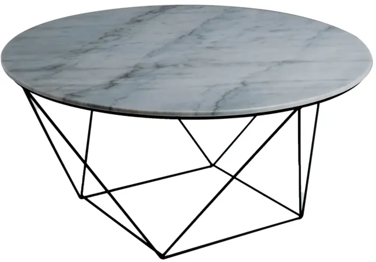 Valencia Round Coffee Table - Grey Marble/Black Matte