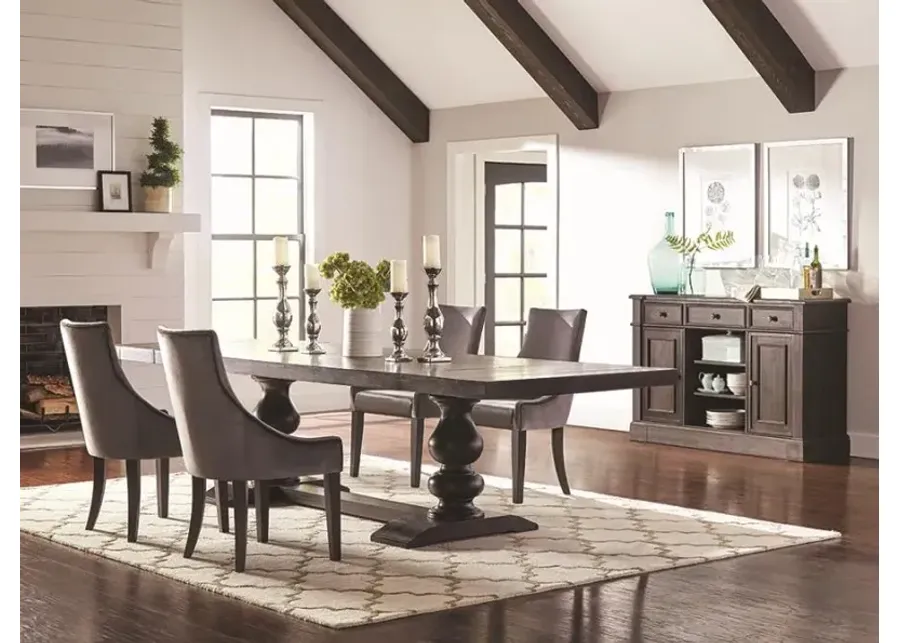 Phelps Rectangular Trestle Dining Set Antique Noir and Grey