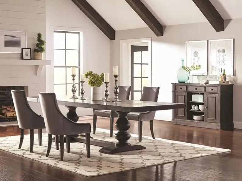 Phelps Rectangular Trestle Dining Set Antique Noir and Grey