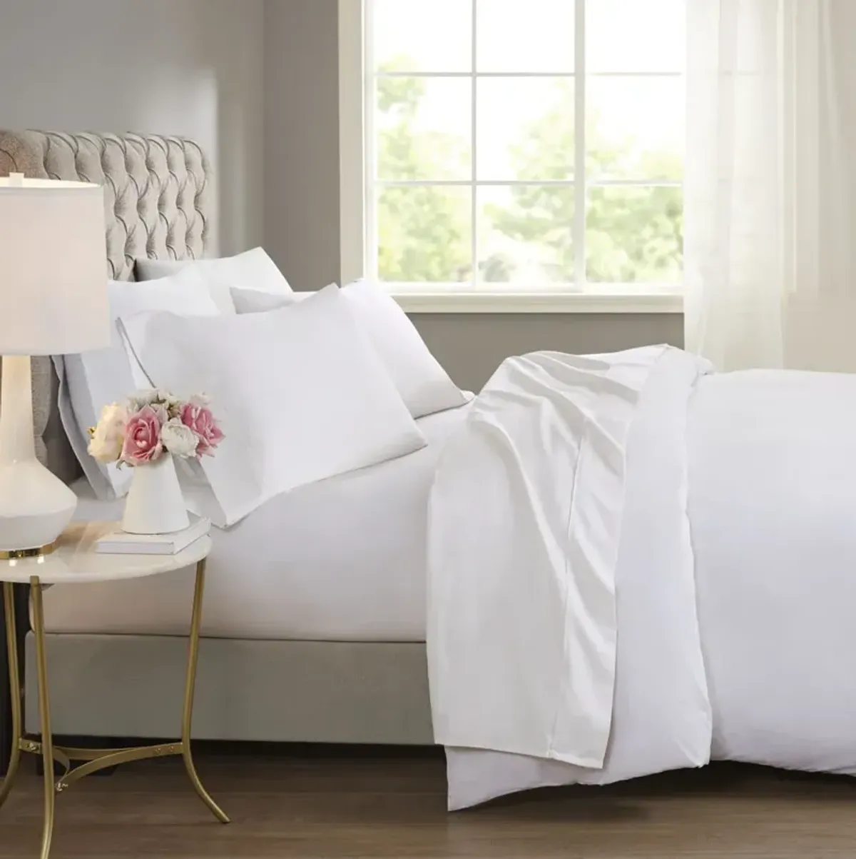 Beautyrest 600 Thread Count White Cooling Cotton Blend 4 PC Sheet Set