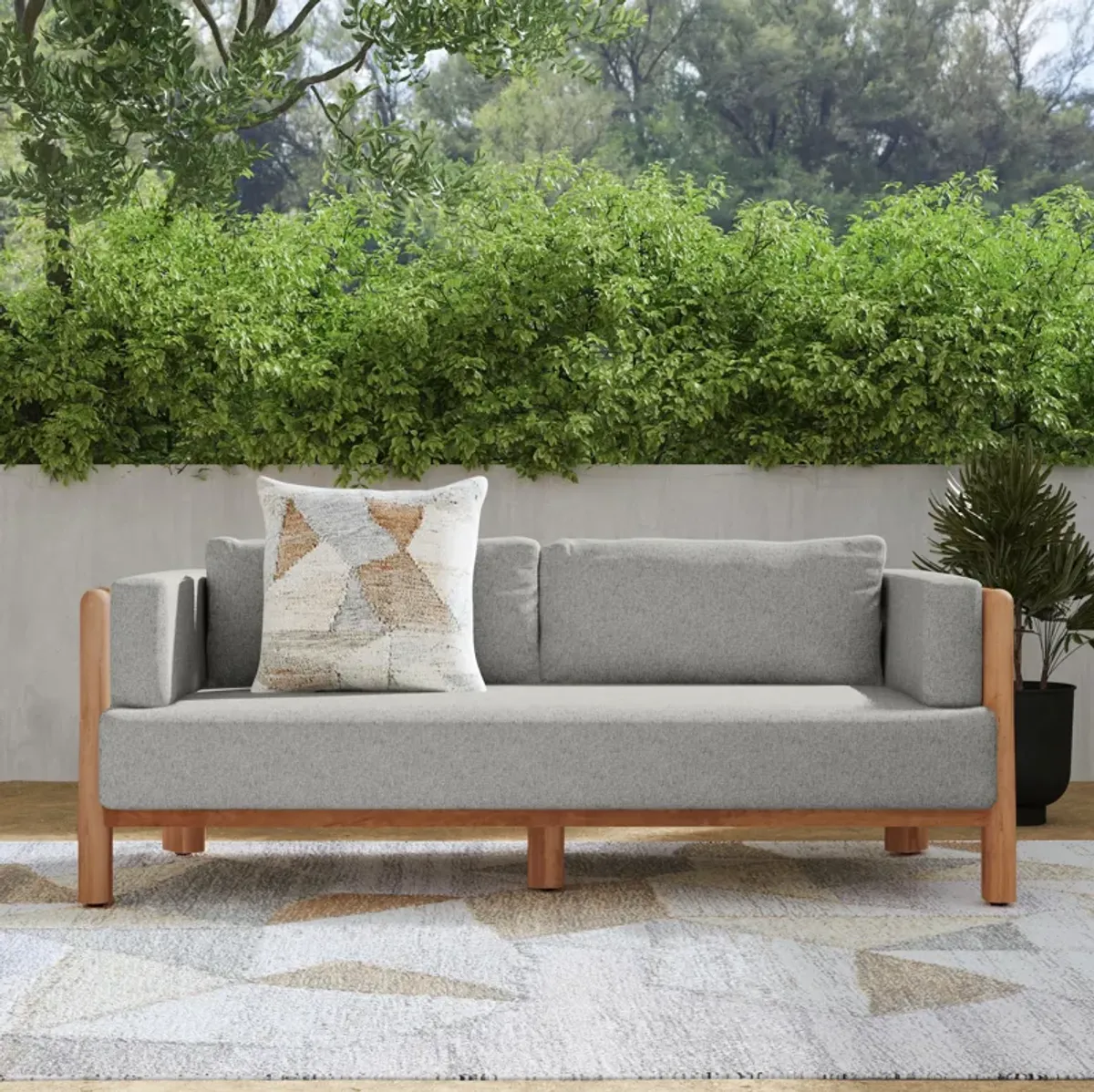 Aston Teak Wood Modern Outdoor Sofa in Gray