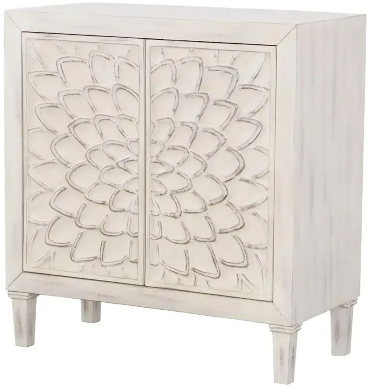 Aarav Accent Cabinet with Floral Carved Door White