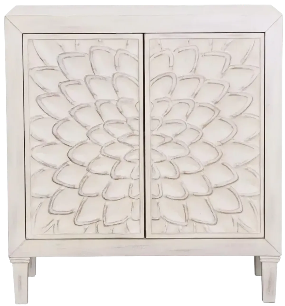 Aarav Accent Cabinet with Floral Carved Door White