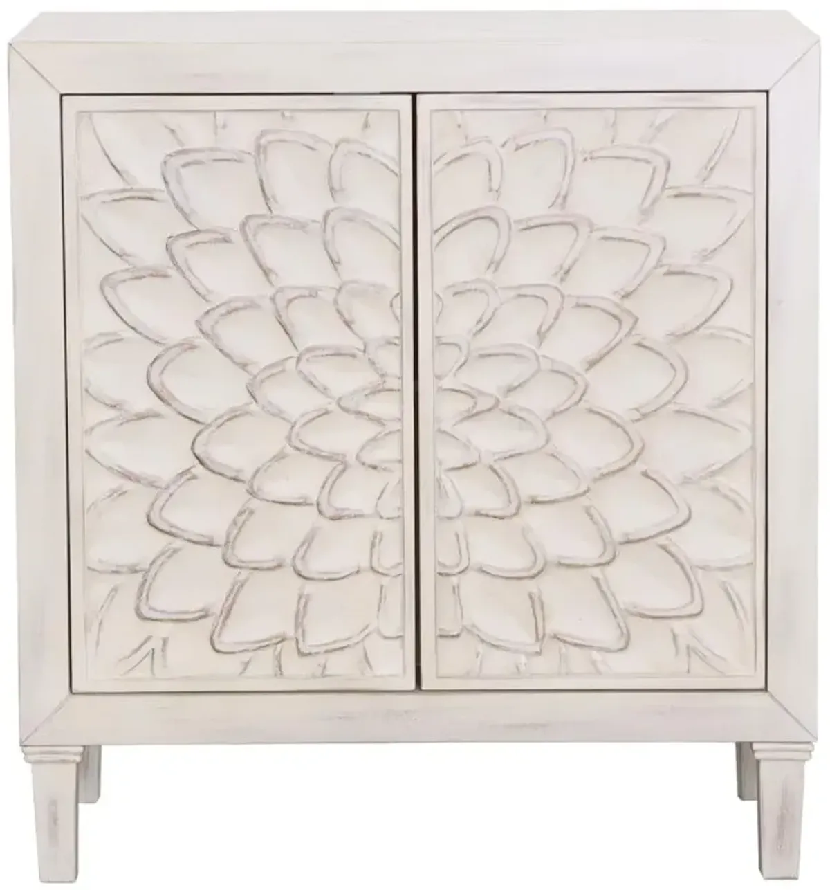 Aarav Accent Cabinet with Floral Carved Door White