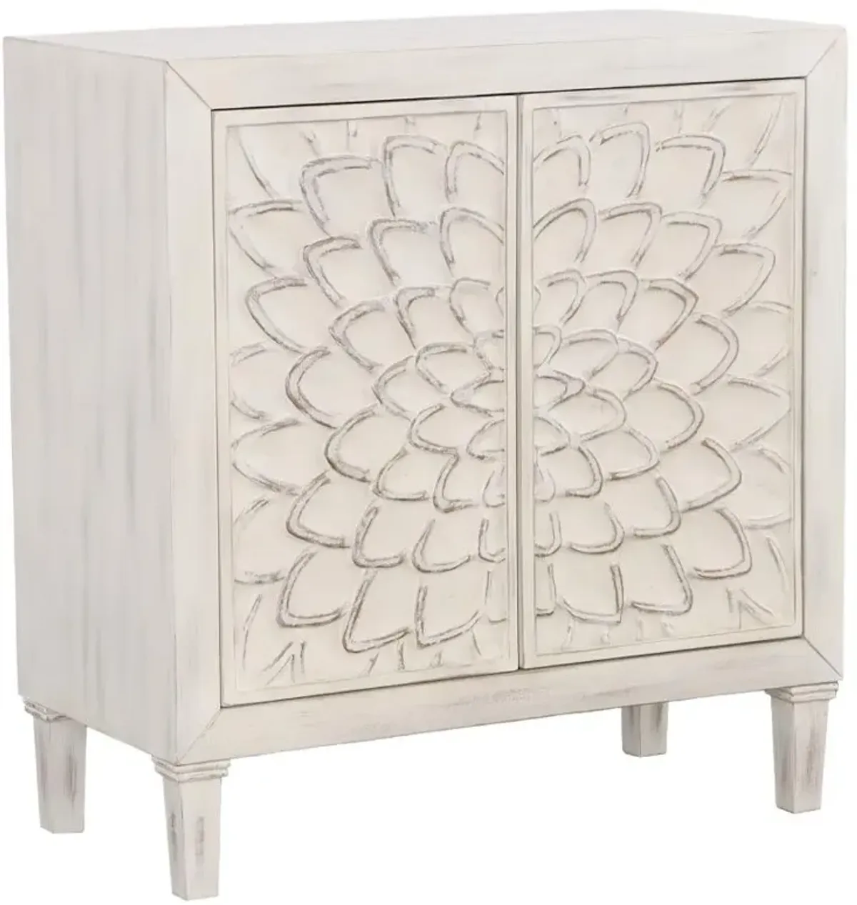 Clarkia Accent Cabinet with Floral Carved Door White