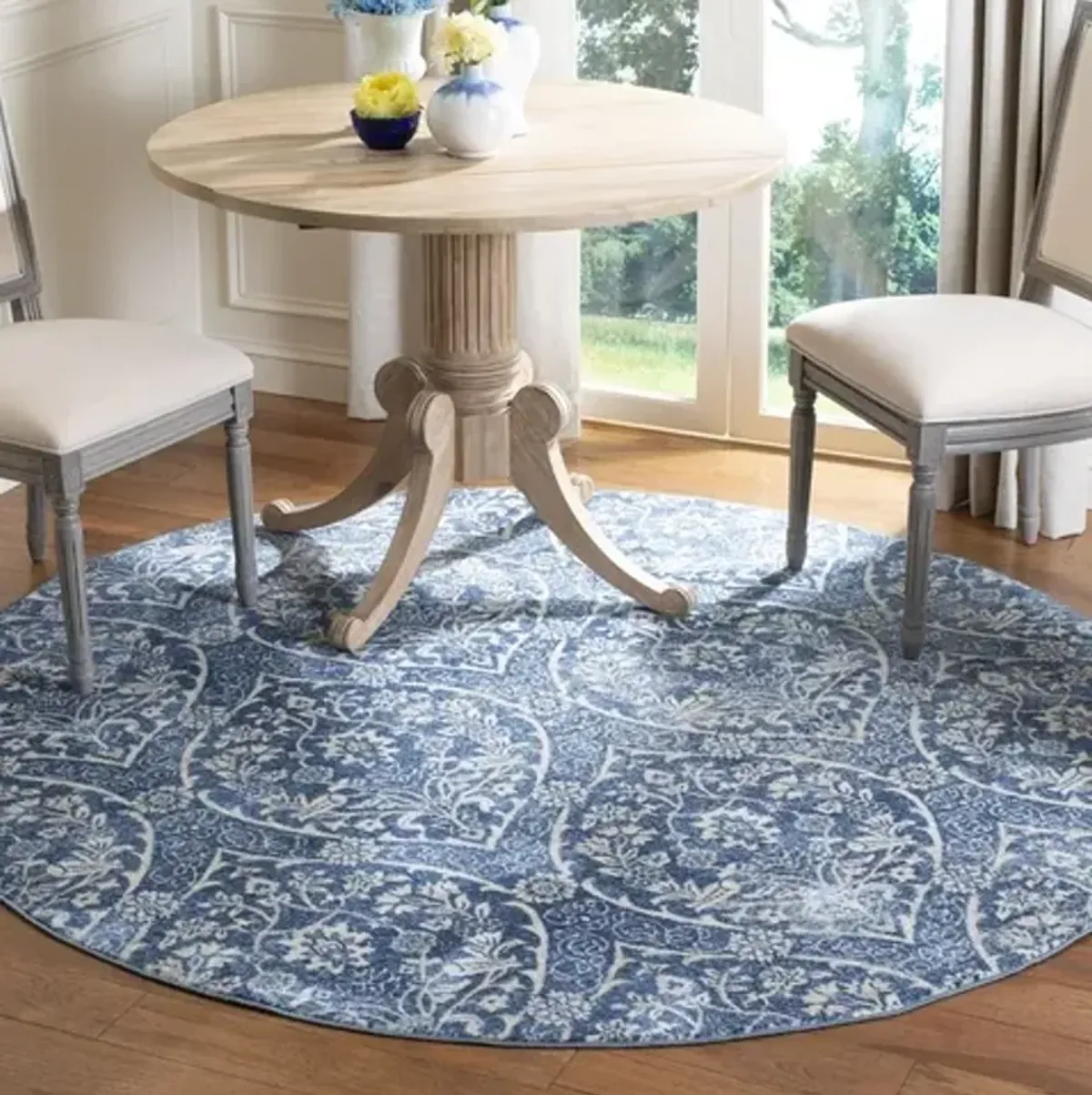 Brentwood 860 Navy / Light Grey 5' X 5' Round Round Powerloomed Rug