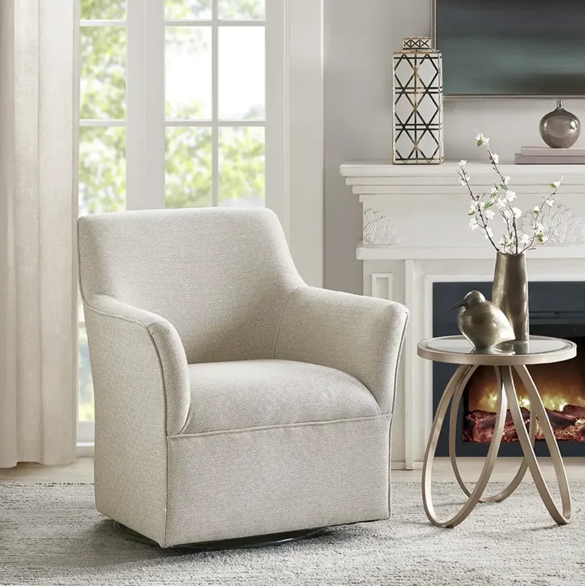 Madison Park Augustine Cream Swivel Glider Chair