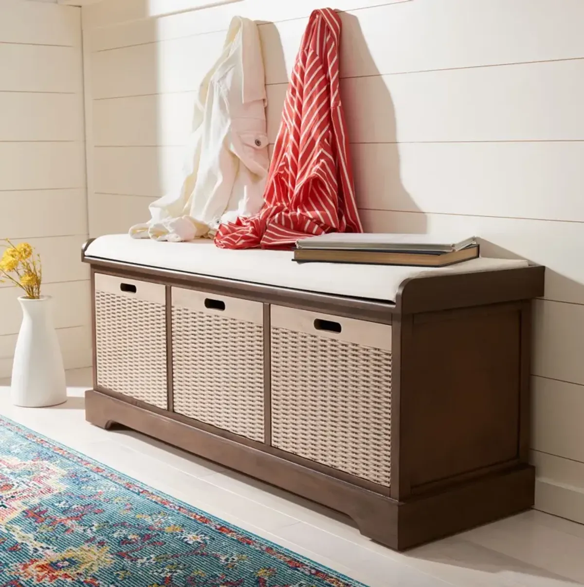 LANDERS 3 DRAWER/CUSHION STORAGE BENCH