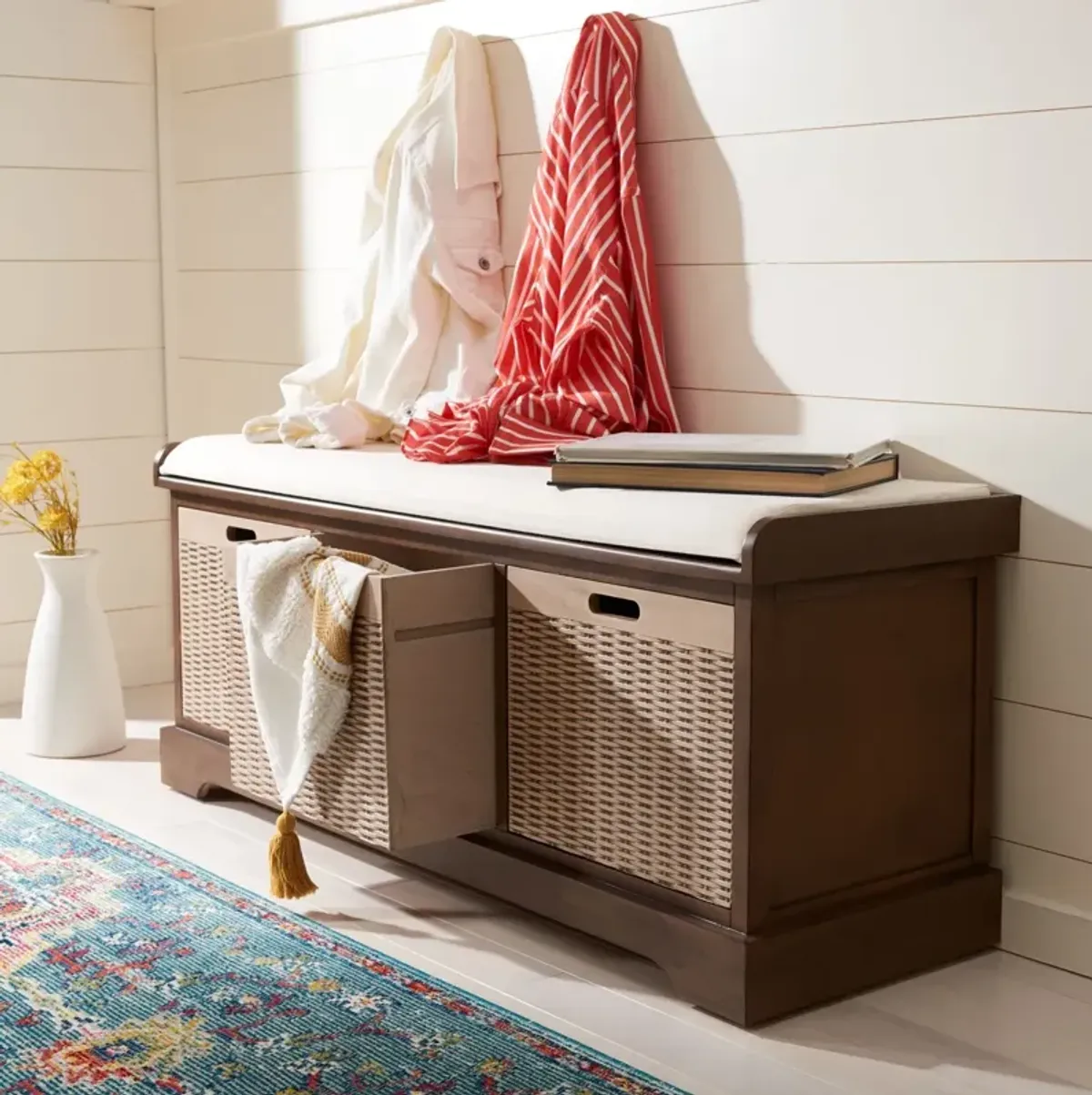 LANDERS 3 DRAWER/CUSHION STORAGE BENCH