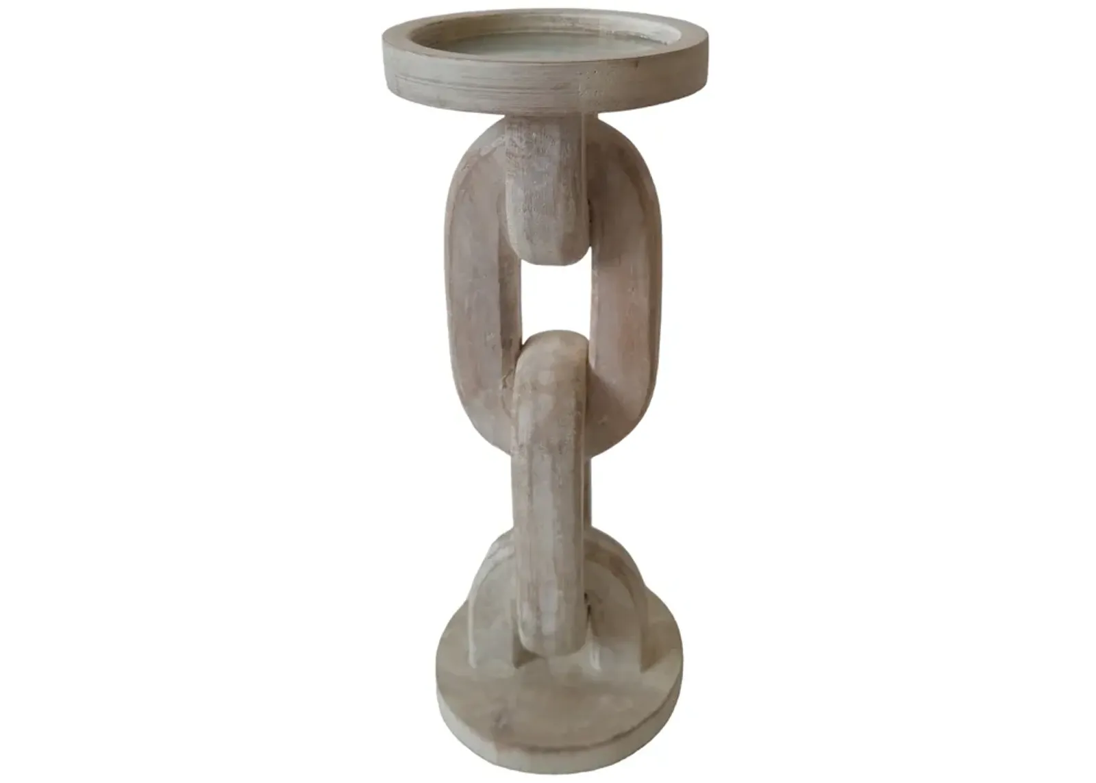 Wood, 11" Chain Pillar Candle Holder, White