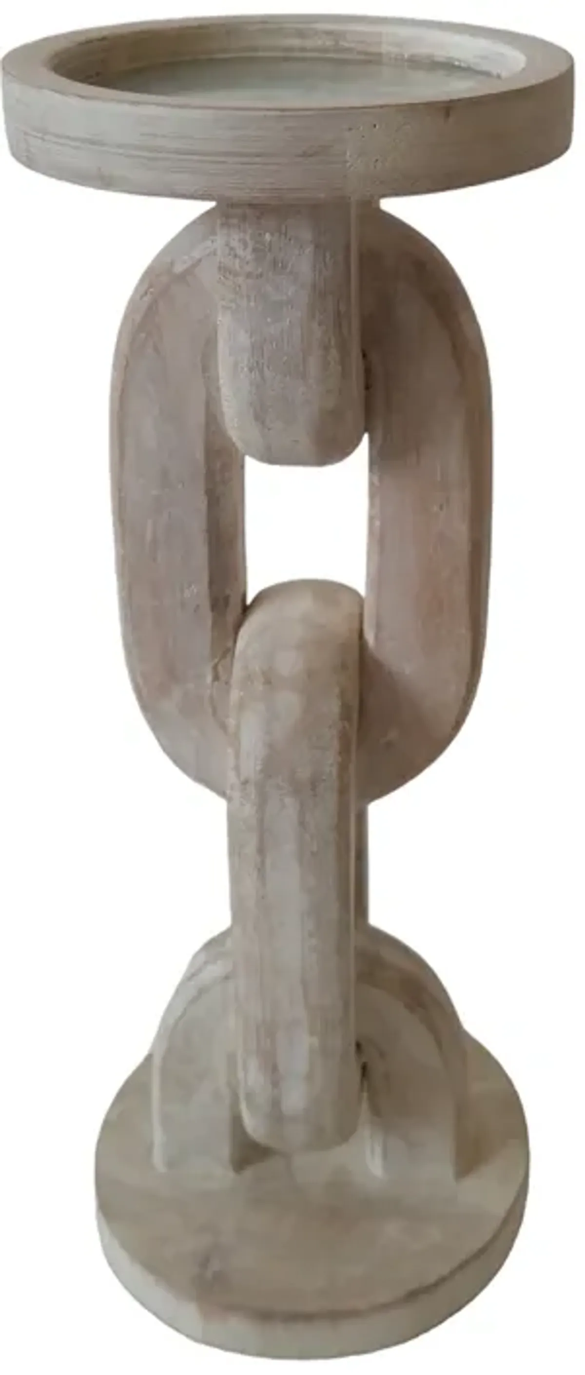 Wood, 11" Chain Pillar Candle Holder, White