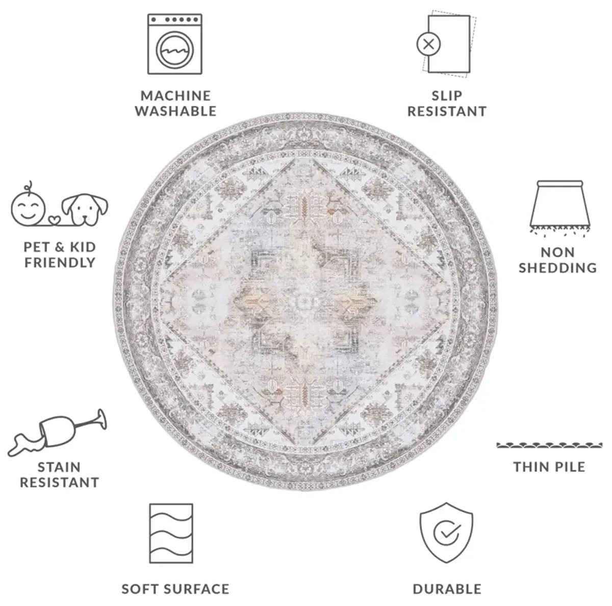 TUCSON 102 M/W S/R BEIGE  3' x 3' Round Round Rug