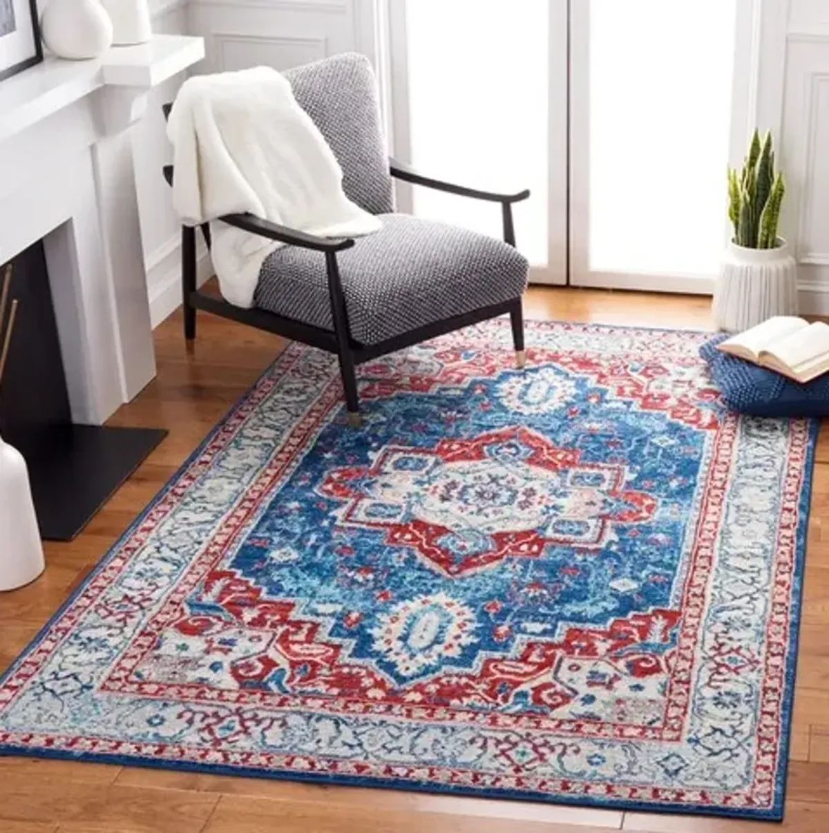 Brentwood 851 Navy / Red 5'-3" X 7'-6" Medium Rectangle Powerloomed Rug