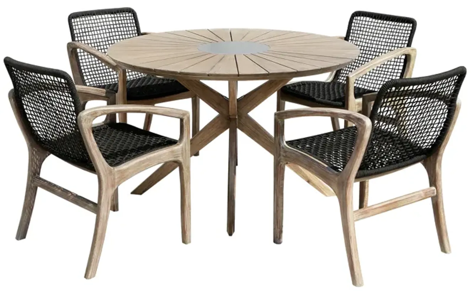 Sachi and Brighton 5 Piece Dining Set in Light Eucalyptus Wood with Charcoal Rope